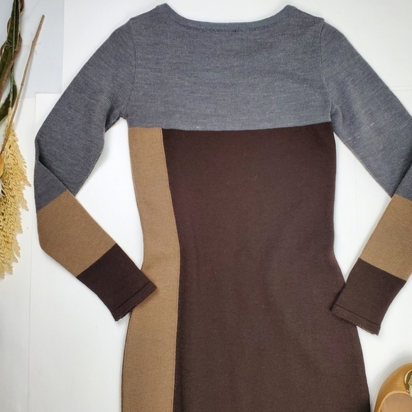 Venus Brown Grey Tan Color Block Sweater Dress Sz - Picture 2 of 9